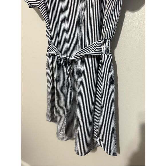 Duffield Lane | Callahan Navy Quad Stripe Dress Large Women’s Stretch Belted Bow - Picture 4 of 11